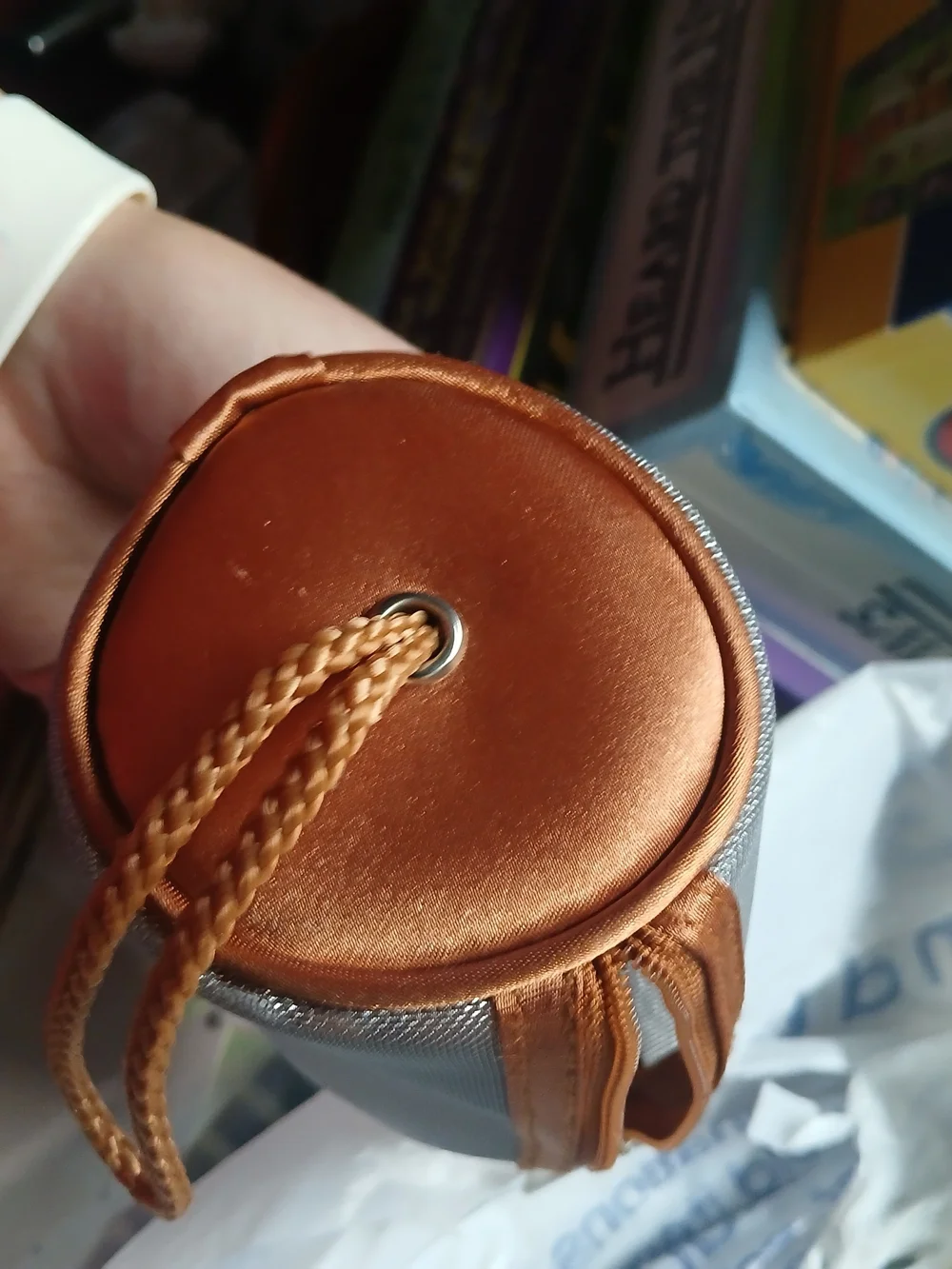 Compact Gray and Copper Baby Accessory Bag